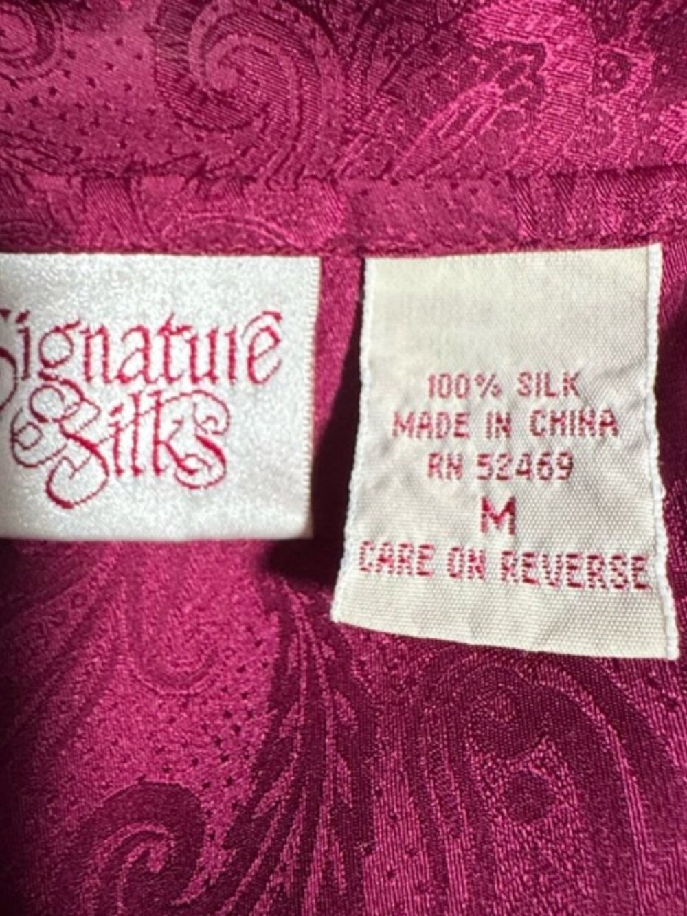 Signature Silks 100% Silk Paisley Blouse Burgundy Size M - Picture 9 of 10